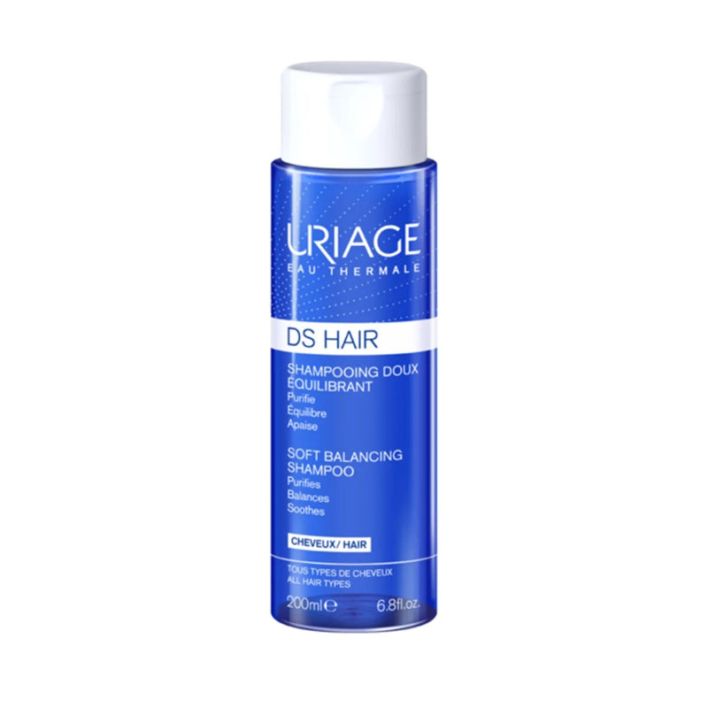 Uriage DS Hair soft balancing shampoo bottle on a white background