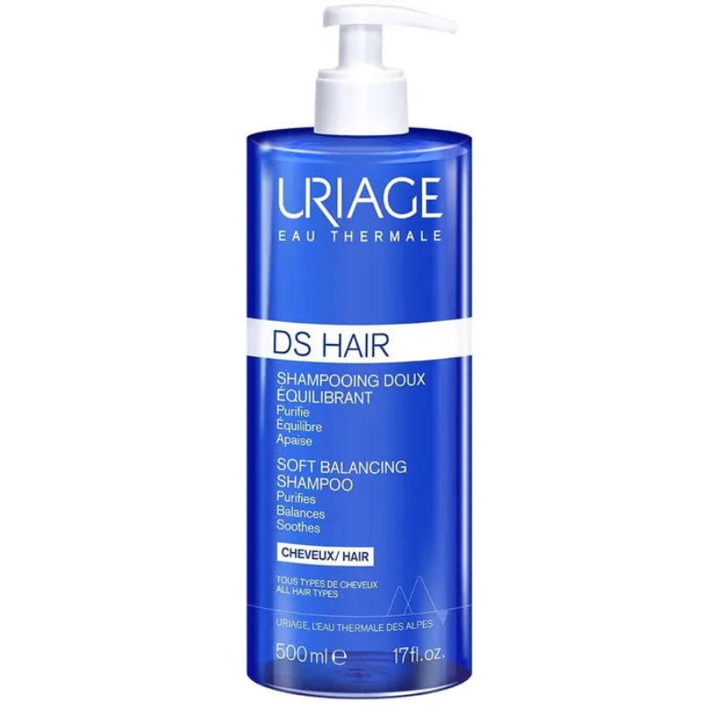 Uriage DS Hair Soft Balancing Shampoo bottle on a white background