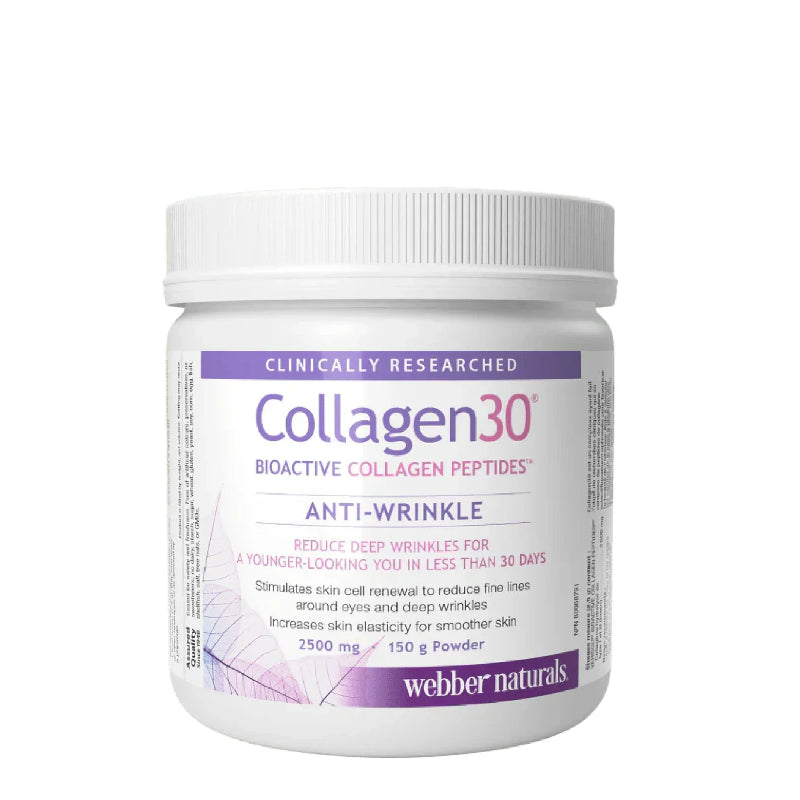 Collagen30 supplement container with purple label on a white background
