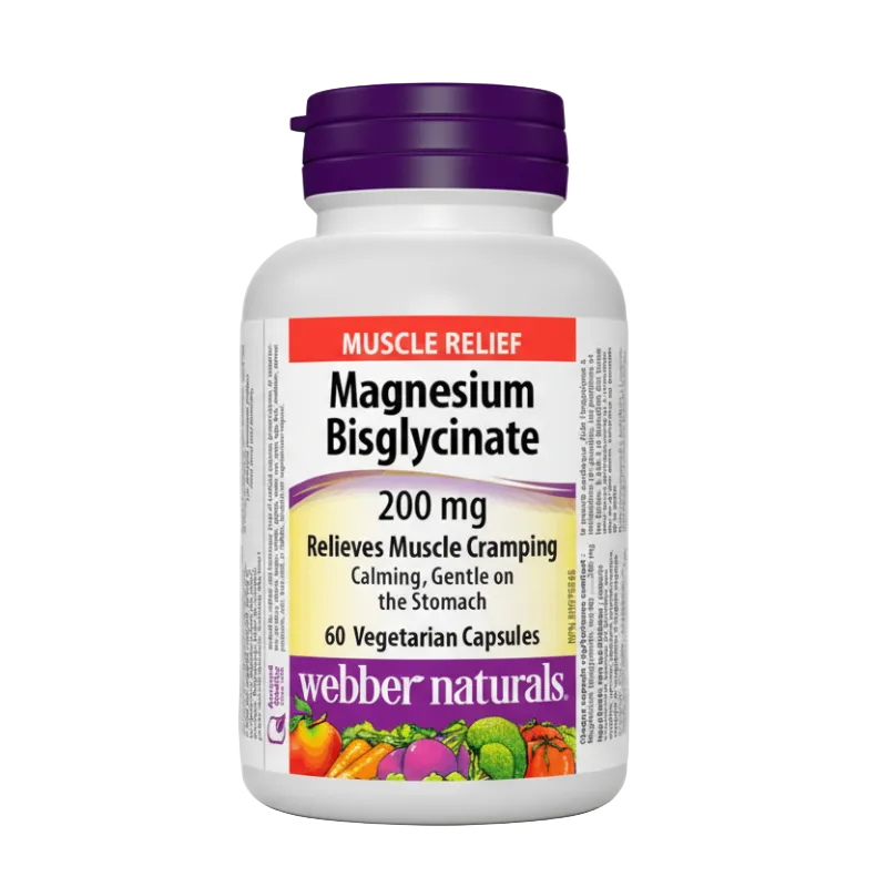 Bottle of Webber Naturals Magnesium Bisglycinate supplement on a white background