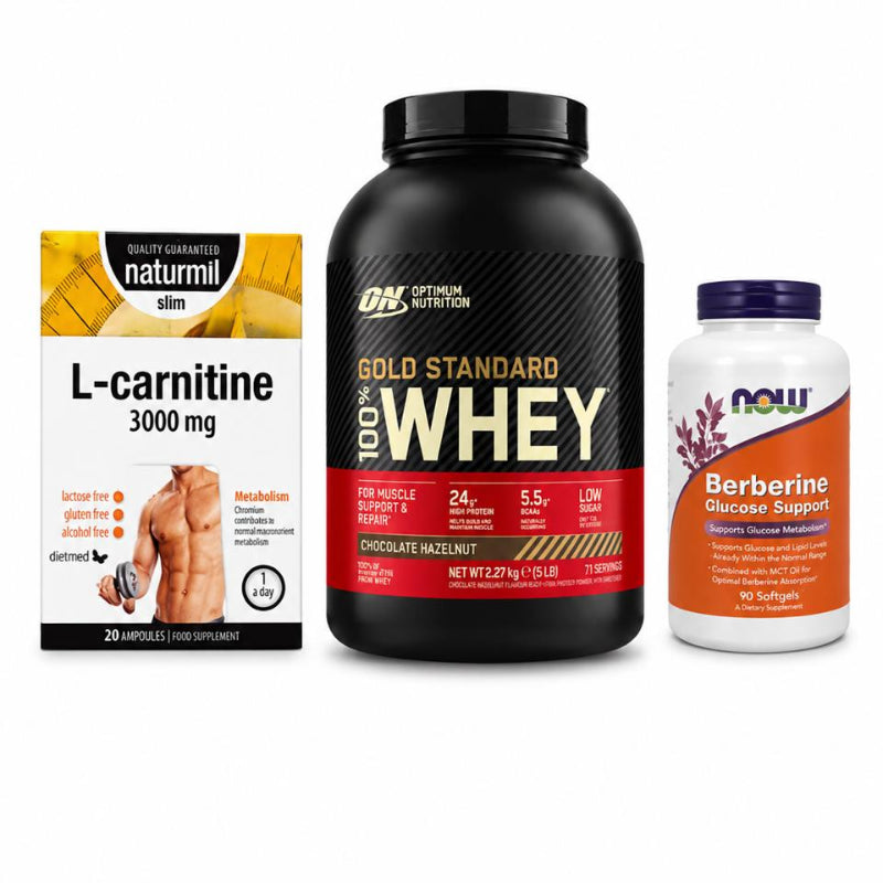 Three health supplement products on a white background