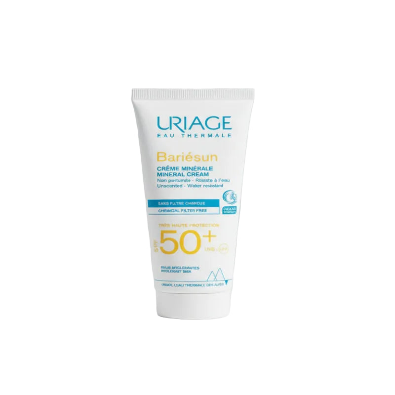 Uriage Bariésun mineral cream SPF 50+ on a white background