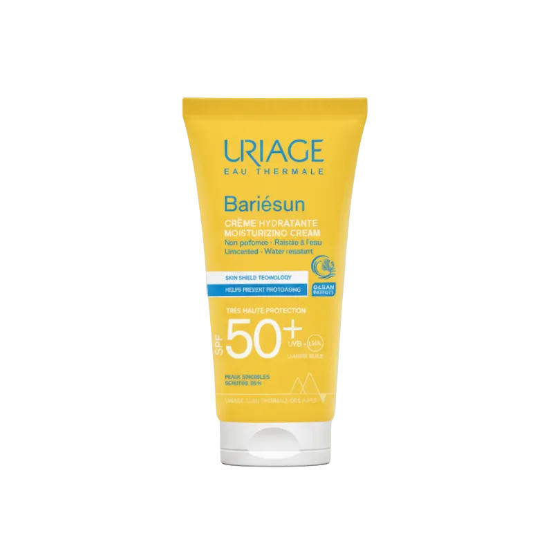 Uriage Bariésun moisturizing cream SPF 50+ on a white background