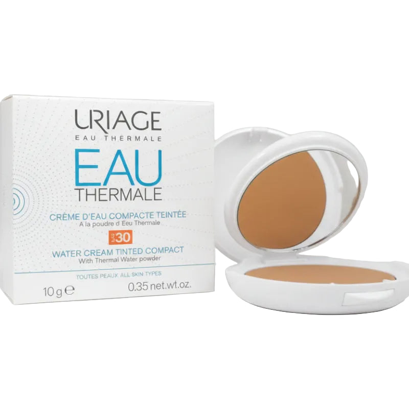 Uriage Eau Thermale compact powder with packaging on a white background