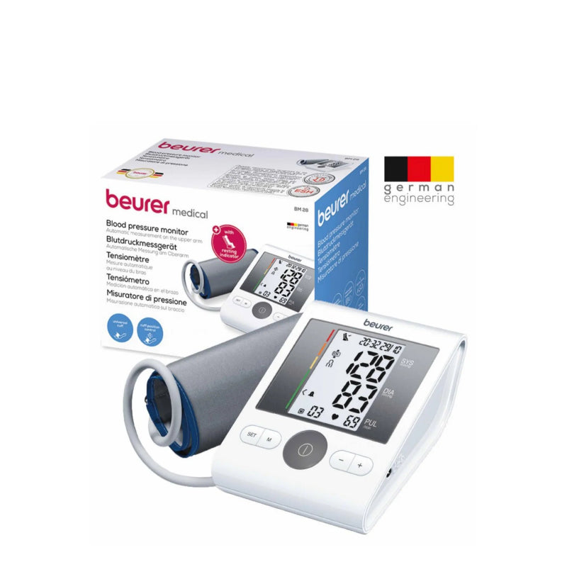 Beurer blood pressure monitor with packaging on a white background