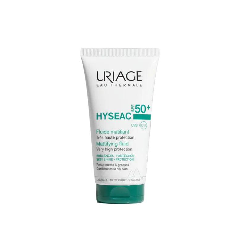 Uriage Hysseac sunscreen cream tube with branding and product details.