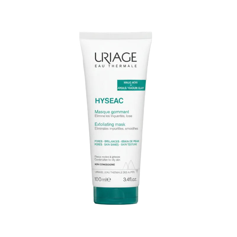 Uriage Hyseac exfoliating mask tube on a white background