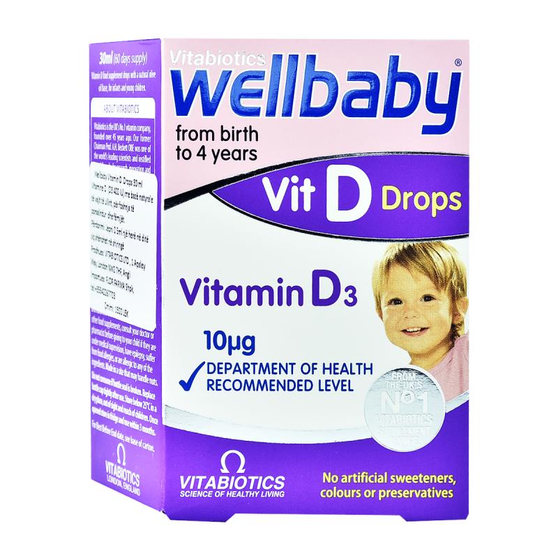 Vitabiotics Wellbaby Vitaminë D Me Pika 0-4 Vjeç 10 Mcg 30 ML