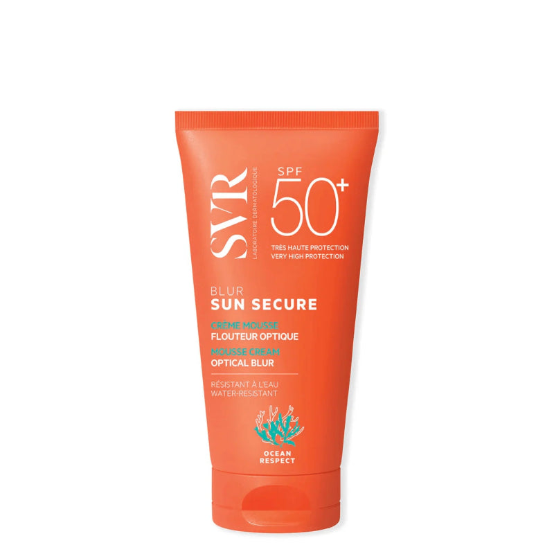 Orange sunscreen tube with 'SPF 50+' on a white background