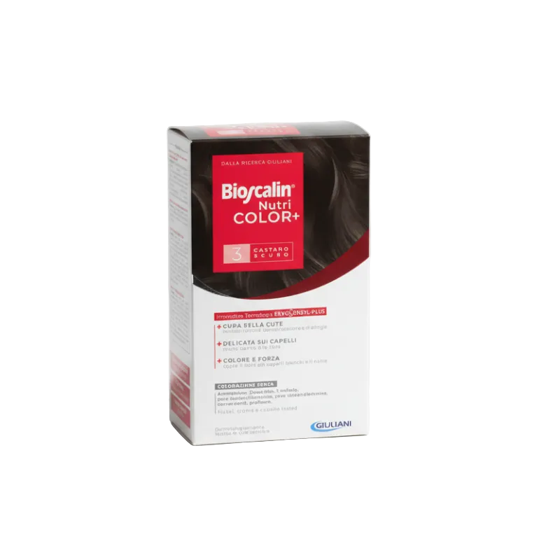 Box of Bioscalin Nutri Color hair color product in shade 3 Castano Scuro.