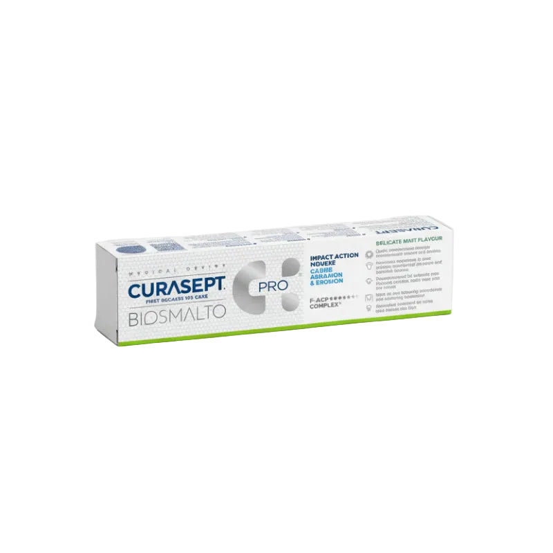Curasept toothpaste tube on a light gray background