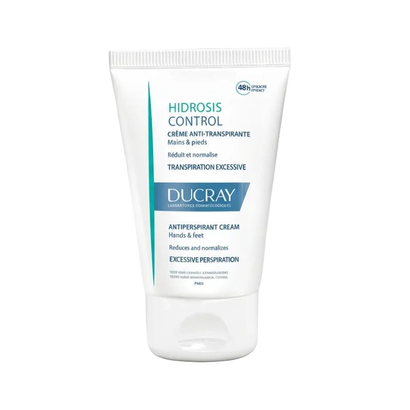 Ducray antiperspirant cream tube for hands and feet on a white background