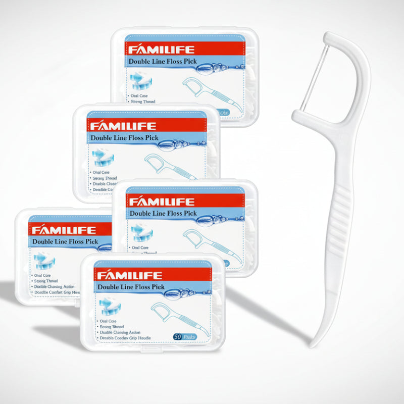 Familife double line floss pick with packaging on a white background