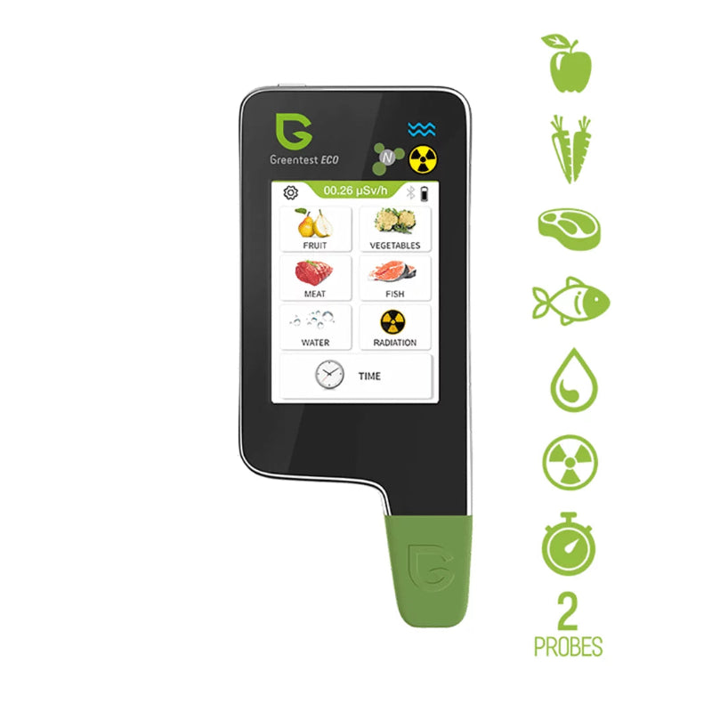Greeness ECO device with digital display and green accents on a white background