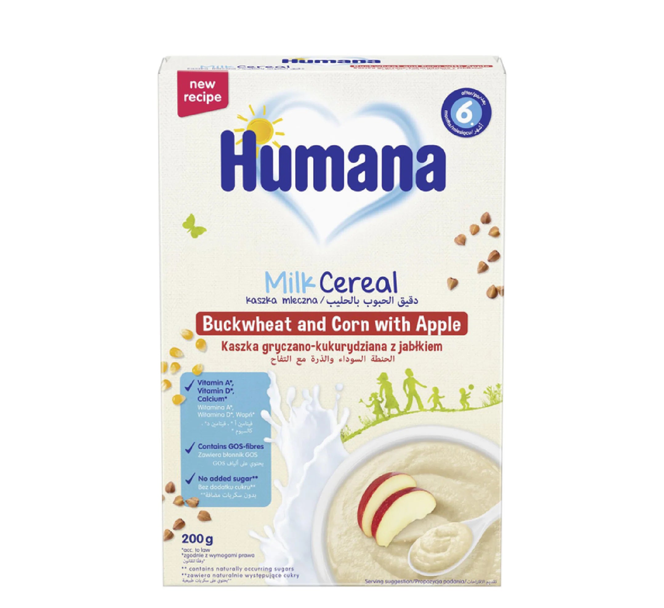 HUMANA ORGANIC MILK CEREAL BUCKETWHEAT &amp; CORN WITH APPLE 200G 6M+