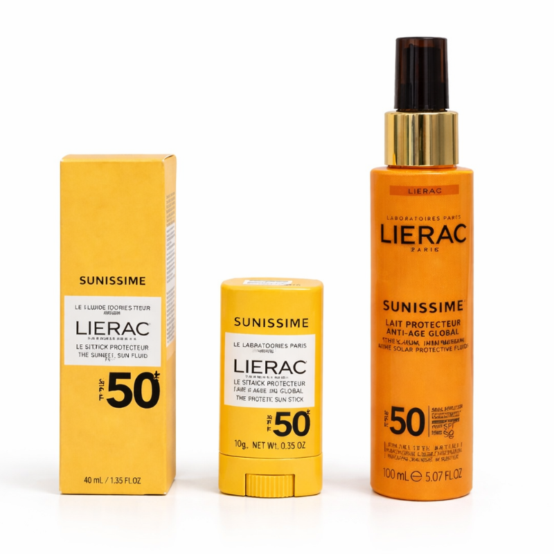 Lierac Sunissime sunscreen products on a white background