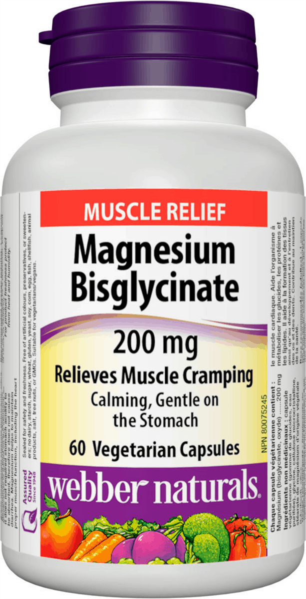 Magnesium Bisglycinate 200 mg – 60 Vegetarian Capsules  Webber Naturals
