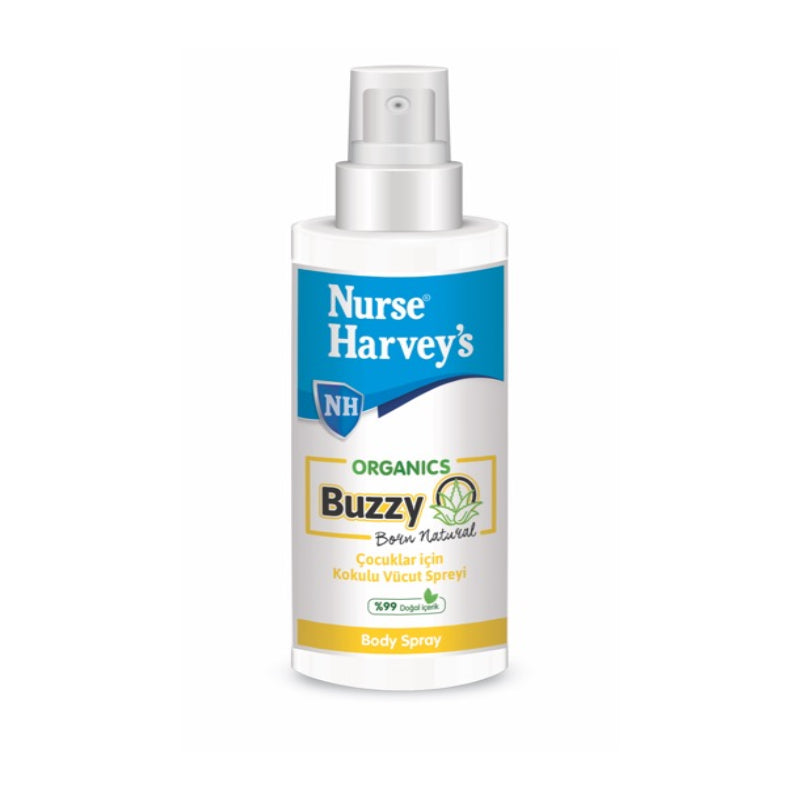 Nurse Harvey's Buzzy body spray bottle on a white background