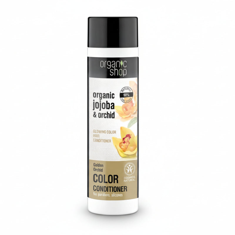 A bottle of Naturasiberica Organic & Jojoba Color Conditioner, which is a hair care product with organic and jojoba oils.