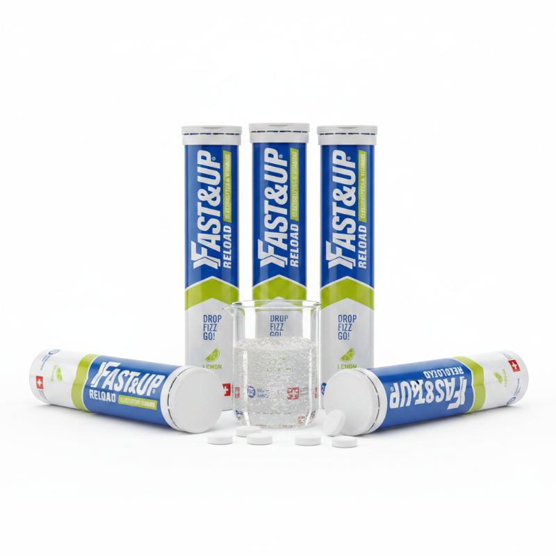 Fast&Up Reload energy vitamin supplement tube on a white background