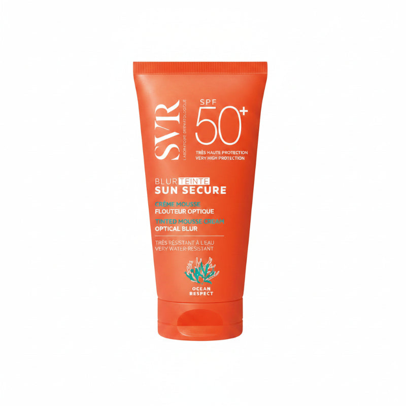 Tube of SVR Sun Secure sunscreen cream with SPF 50+ on a white background