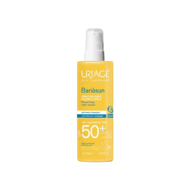 Uriage Bariesun sunscreen spray bottle on a white background