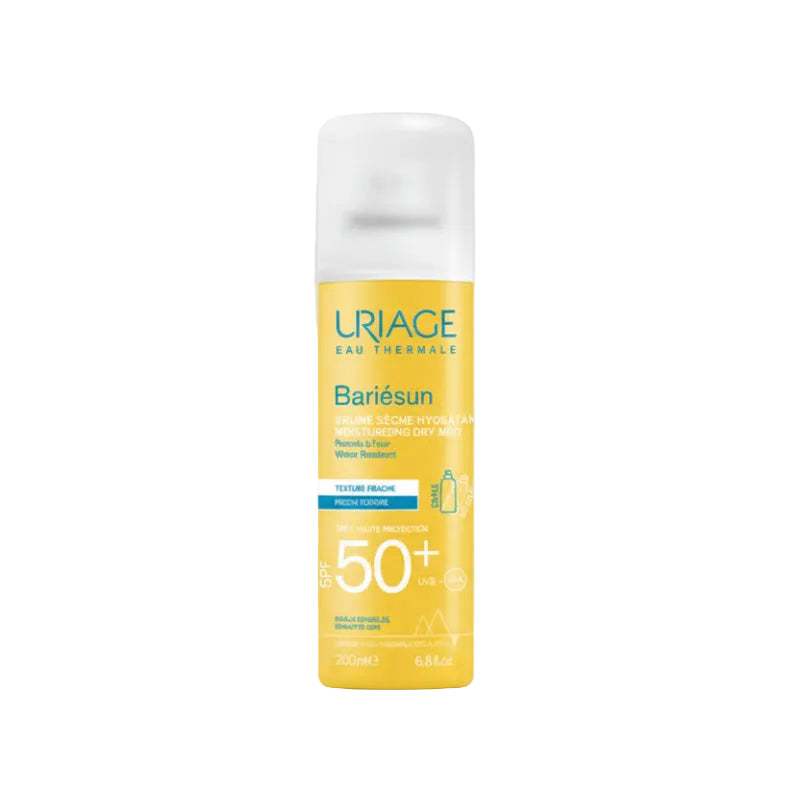 Uriage Bariesun sunscreen spray bottle on a white background