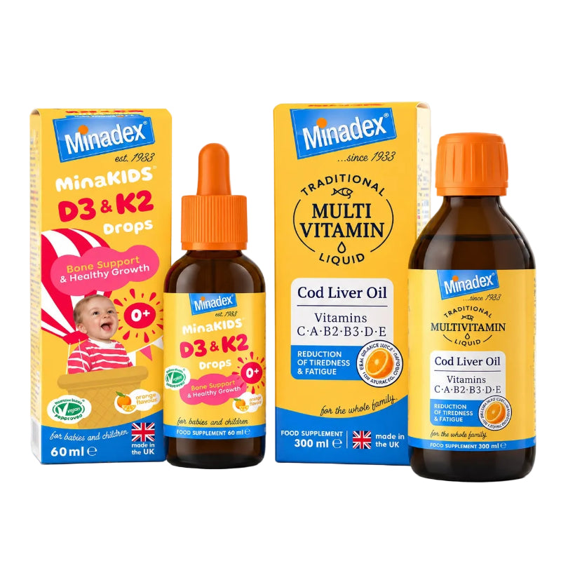 Minadex MinakIDS D3  K2 Drops dhe Minadex Traditional Multivitamin Liquid
