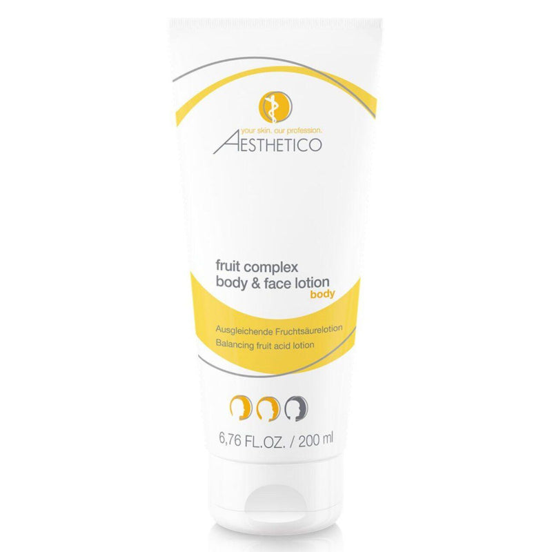 Aesthetico fruit complex body & face lotion bottle on a white background
