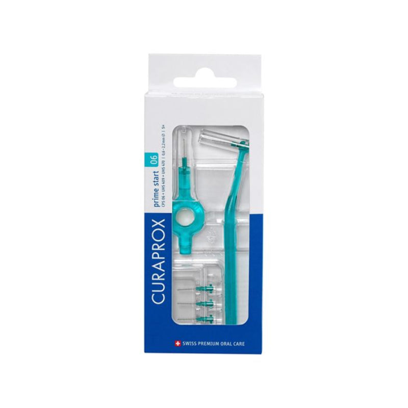 Packaging of Curaprox Prime Start dental floss, showing the floss itself and the packaging with brand and product information.