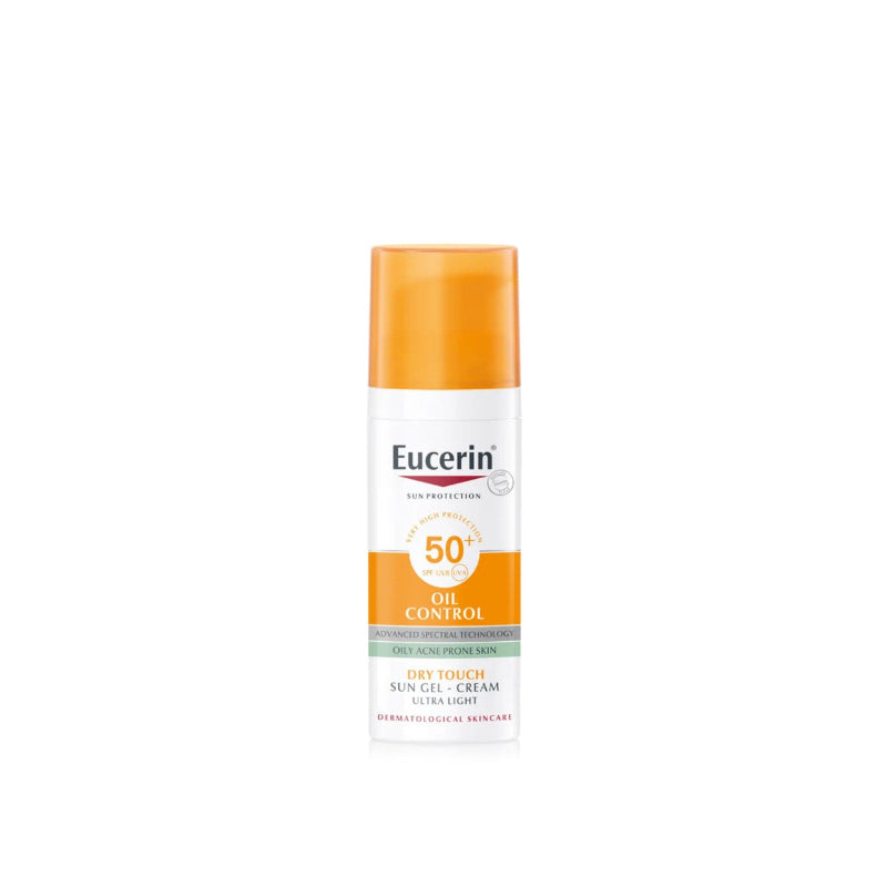 Eucerin sunscreen bottle on a white background