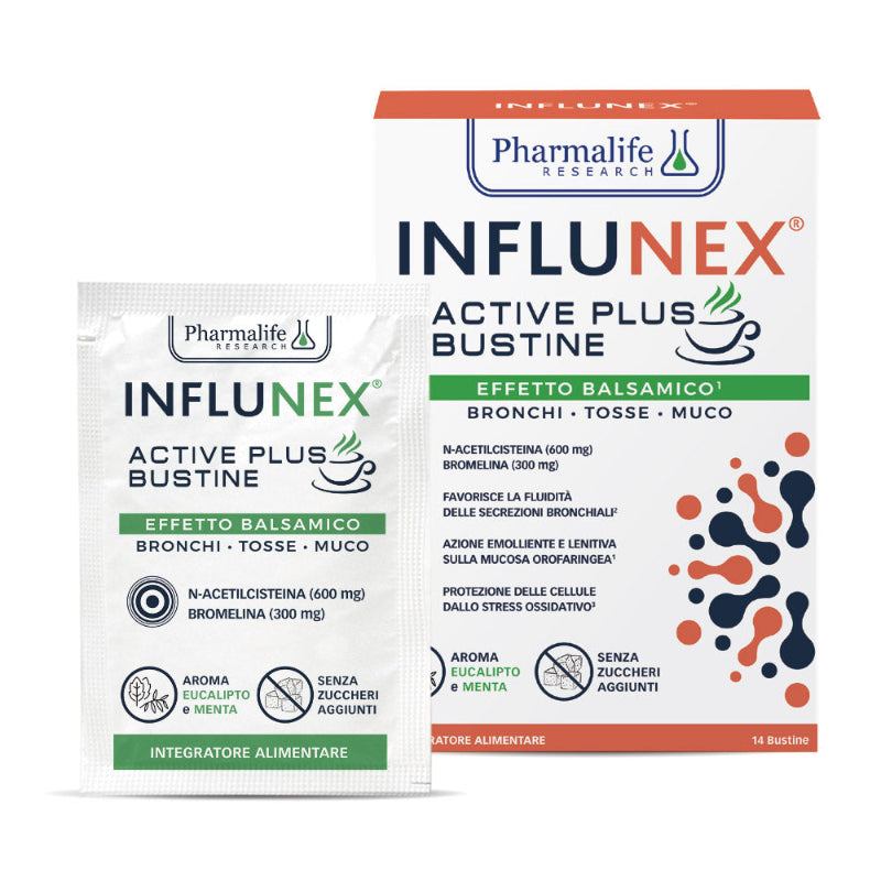 Influnex Active Plus – 14 bustina Balsamike për Rrugët e Frymëmarrjes