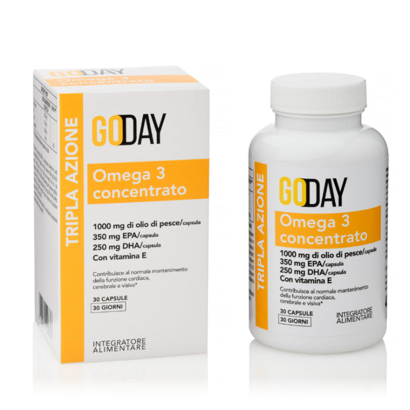 GODAY Omega 3 concentrated supplement bottle and packaging on a white background