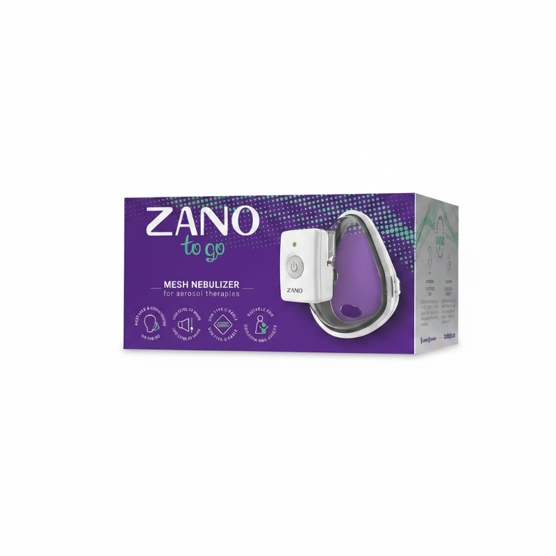 Zano mesh nebulizer packaging with purple background